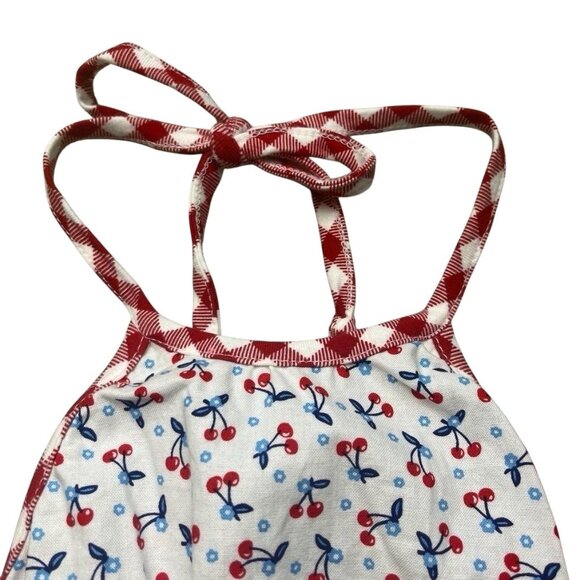 Ricrac & Ruffles Toddler Girls Cherry Print Gingham Trim Halter Romper 24 Months - Picture 3 of 6